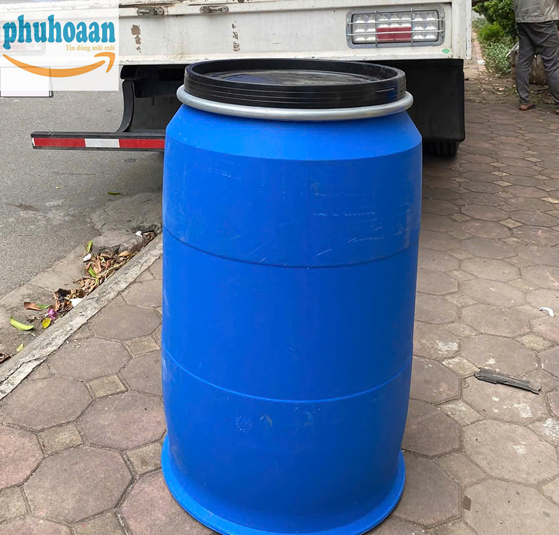 Thùng phi nhựa 220 lít có đai sắt nắp lớn